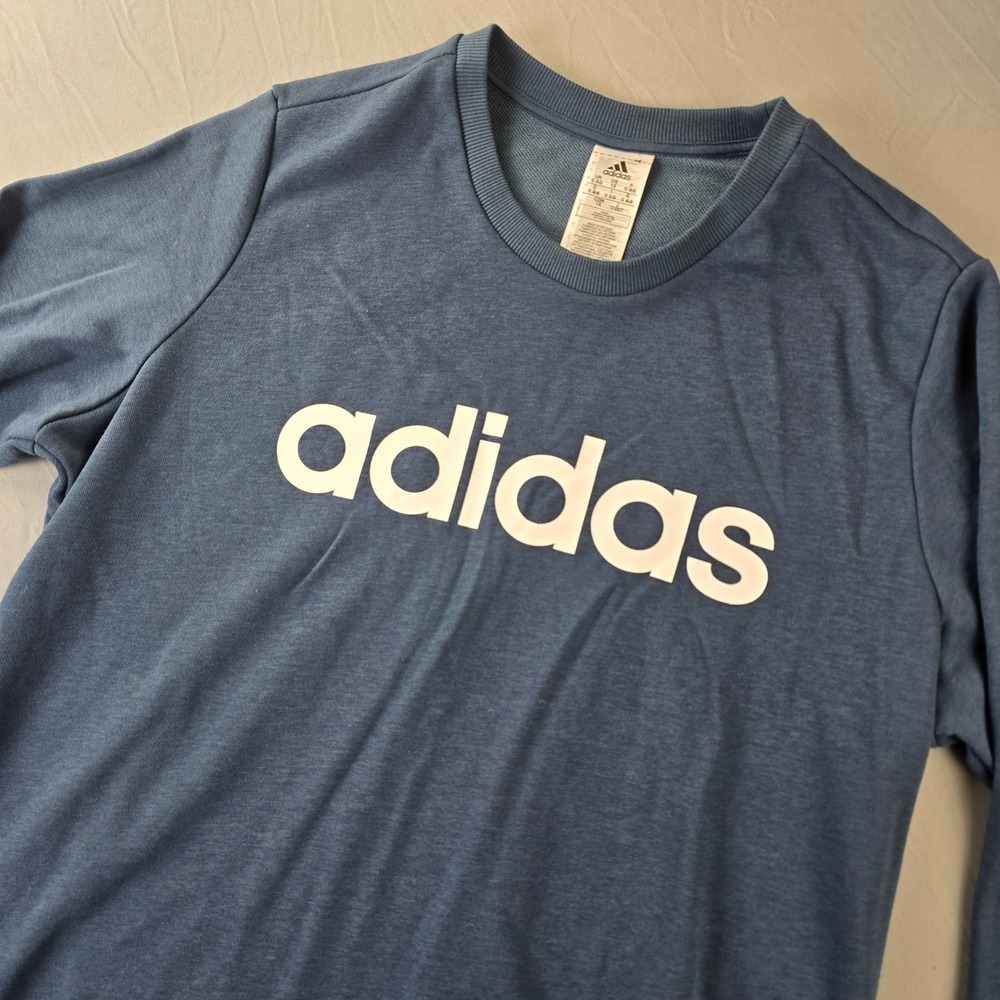 Adidas Womens Plus Size 1X Blue Logo‎ Pullover Sweatshirt Crew Neck Long Sleeve